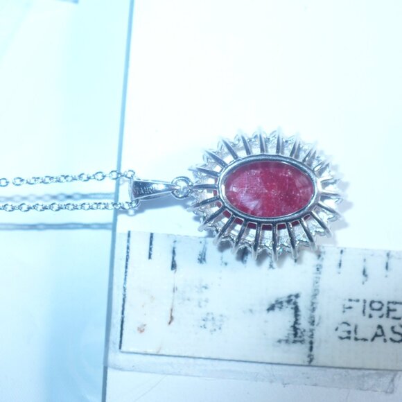 Vintage STAUER Oval Natural Ruby accented CZ's  Sterling Silver Pendant Necklace - Picture 4 of 7